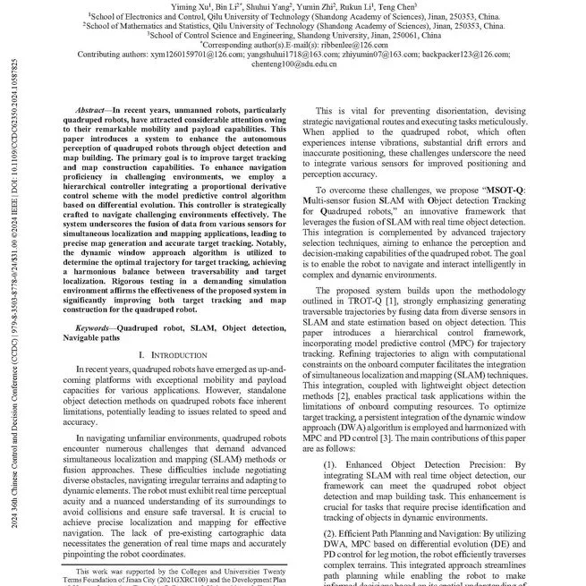 MSOT-Q: Multi-Sensor Fusion SLAM with Object Detection Tracking for Quadruped Robots